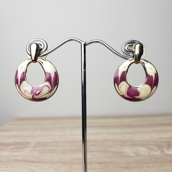 Vintage Goldtone Enamel Earrings - Picture 2 of 5